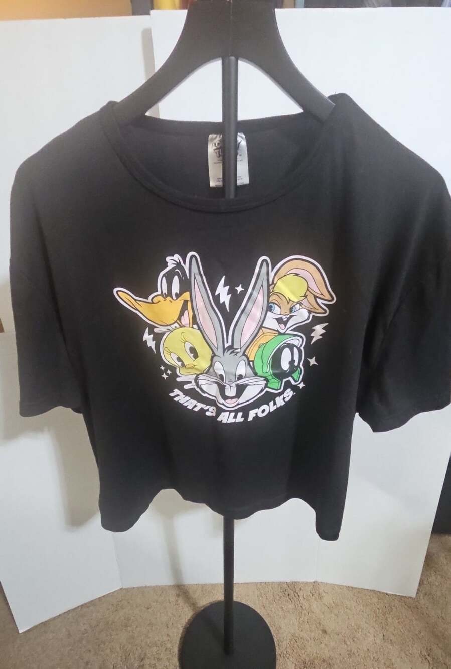 Looney Tunes Graphic Crop Top Size XL Black That's All Folks